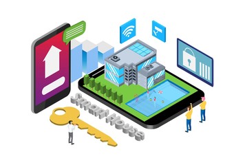 Modern Isometric Smart House Internet Of Things Integration Technology Illustration in White Isolated Background With People and Digital Related Asset