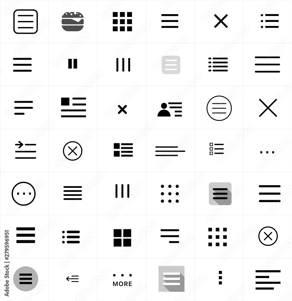 Wall mural set of menu icons. flat web menu icons signs collection. set of black navigation menu hamburger line