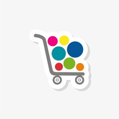 Shopping cart with circles sticker. Shopping cart simple silhouette