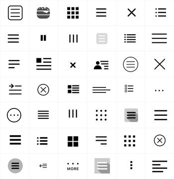 Set of menu icons. Flat web menu icons signs collection. Set of black navigation menu hamburger line mobile buttons isolated on white background. Can be used for website, programs, mobile application