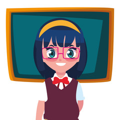 smiling school girl with chalkboard