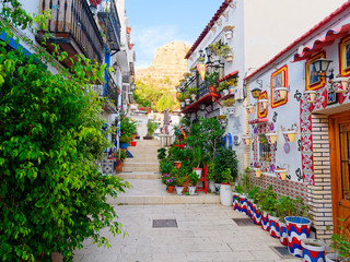 A beautifully decorated street in Alicante, Santa Cruz. Spain. - obrazy, fototapety, plakaty