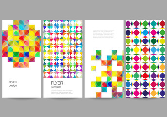 The minimalistic vector illustration of the editable layout of flyer, banner design templates. Abstract background, geometric mosaic pattern with bright circles, geometric shapes.