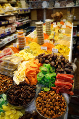 Colorful Dried Fruits and Spices in Market in Akko, Israel