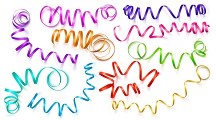 Set of realistic colored ribbons on white background. Vector illustration. Can be used for greeting card, holidays, banners, gifts and etc.