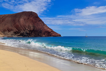  sailing boat in the scene from La Tejita beach