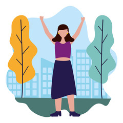 Obraz na płótnie Canvas celebrating woman in the city park