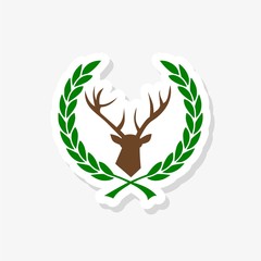 Simple pictogram of the deer head in the laurel wreath sticker