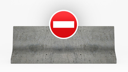Concrete road barrier with no access sign