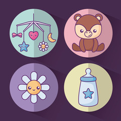 cute bear with flower and objects for baby