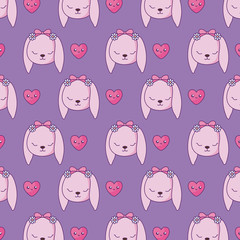 pattern of cute rabbits with hearts kawaii style