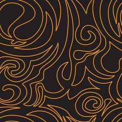Fototapeta premium Seamless pattern of spirals and curlicues of orange on a black background, waves, vegetative