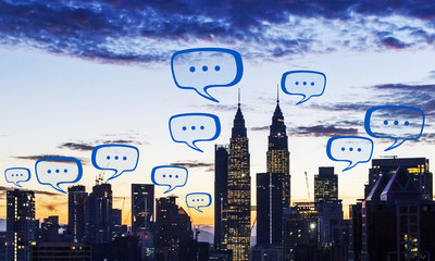 City background with communication windows