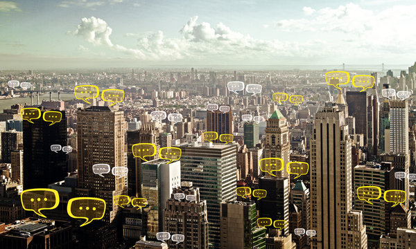 City wallpaper with communication windows