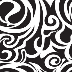 Seamless pattern of spirals and curlicues black and white, waves, vegetative