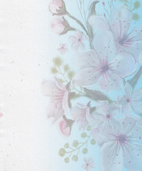 Sakura Vignette Shadow on Blank Textured Surface. Floral Design for Background, Advertisement, Announcement, Banner, Flyer, Poster, Letterhead, etc.