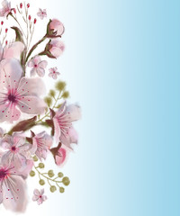 Sakura Vignette on Blue Gradient Surface. Floral Design for Background, Advertisement, Announcement, Banner, Flyer, Poster, Letterhead, etc.