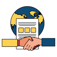 hands business done deal with world planet and document