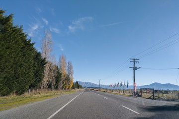 View of Southern Alps mountain range from the road, New Zealand