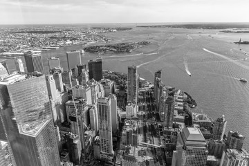 Aerial view of skyscrapers in lower Manhattan