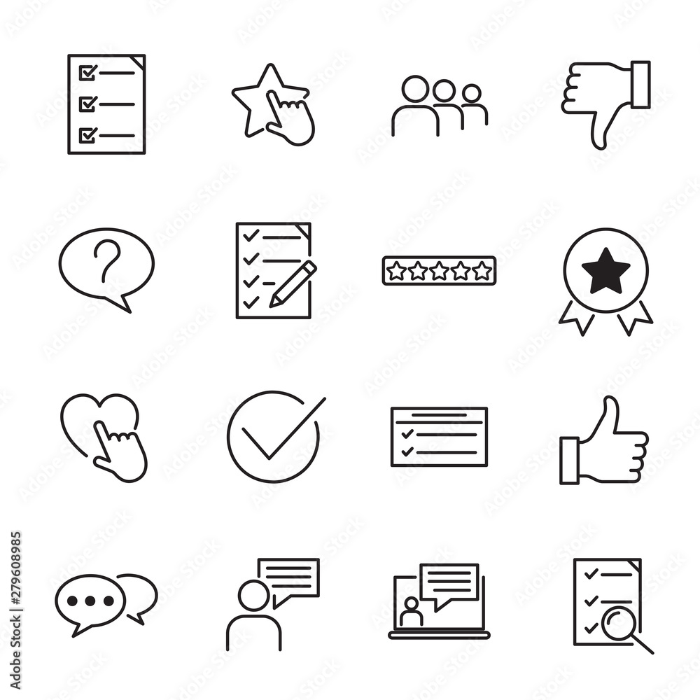 Aufkleber icons set of survey related vector simple line. management line icons. startup strategy and employee
