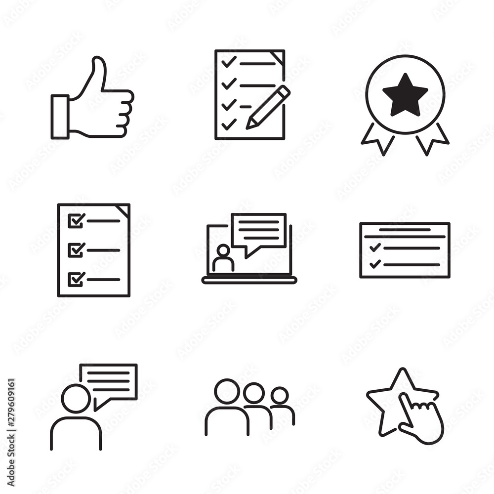 Leinwandbilder Icons Set of Survey Related Vector Simple Line. Management line icons. Startup strategy and Employees linear icons. The illustrations are a vector, Startup and Teamwork symbols.