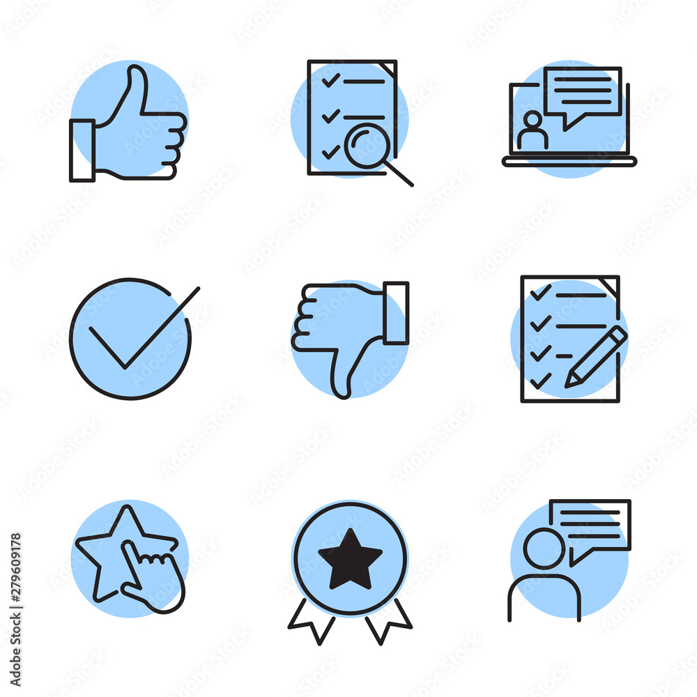 Aufkleber Icons Set of Survey Related Vector Simple Line. Management line icons. Startup strategy and Employees linear icons. The illustrations are a vector, Startup and Teamwork symbols.