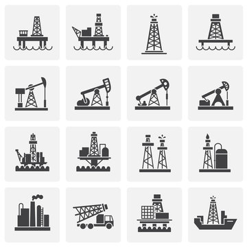 Oil rig related icons set on background for graphic and web design. Simple illustration. Internet concept symbol for website button or mobile app.