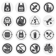 Plastic related icons set on background for graphic and web design. Simple illustration. Internet concept symbol for website button or mobile app.