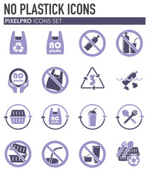 Plastic related icons set on background for graphic and web design. Simple illustration. Internet concept symbol for website button or mobile app.