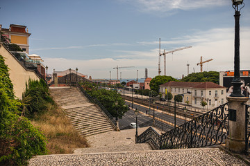 Stairs from one of the many viewpoints in Alcântara. Lisbon, Portugal