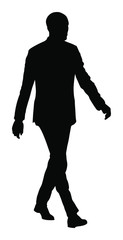 Elegant businessman go to work vector silhouette illustration. Handsome man in suite and tie hurry cross the street. 
