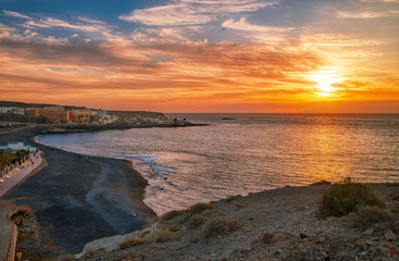 rocks and sea in sunset time