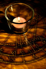 Fototapeta na wymiar candle with horoscope and zodiac signs like astrology concept 