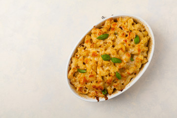 Traditional North American dish. Baked pasta with cheese.
