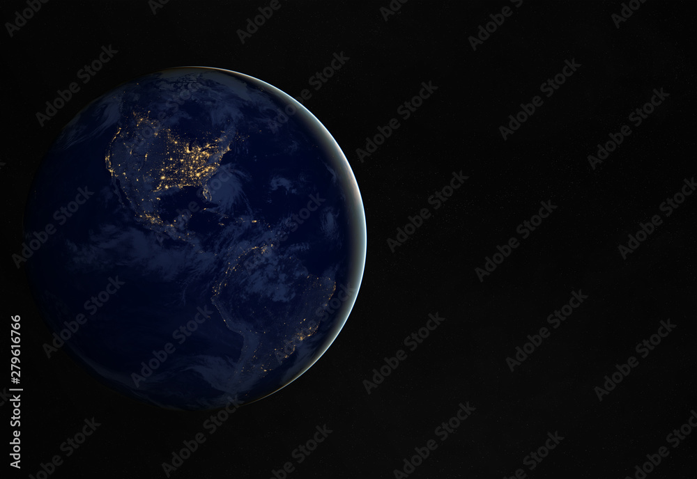 Aufkleber view of planet earth at night with cities lights on america 3d rendering elements of this image furn