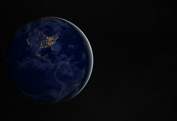View of planet Earth at night with cities lights on America 3D rendering elements of this image furnished by NASA