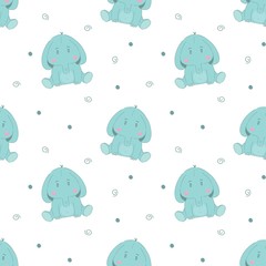 Cute elephant cartoon baby seamless vector pattern. Funny kid animal repeat background for textile and wallpaper design.