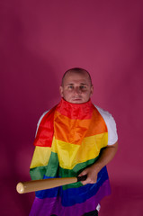 Male gay with lgbt flag.