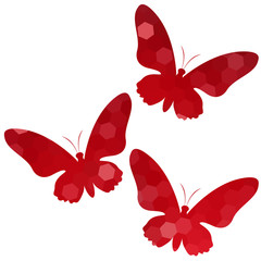 Abstract butterflies, vector illustration. Set of red butterflies on white background.