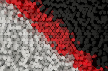 Red black and white background Hexagon pattern 3d rendering.