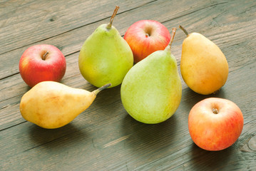 pears on wooden table