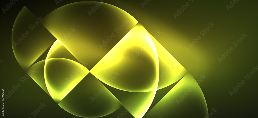 Fototapete techno glowing glass geometric shapes vector background, futuristic dark template with neon light ef