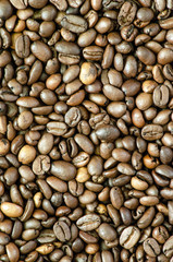 coffee grains top view for background close-up