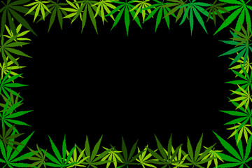  Frame of hemp leaves. Flat illustration, mock up, copy space.