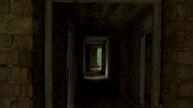 Destroyed and abandoned building, point of view