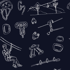 Zip line hand drawn doodle set. Vector illustration. Isolated elements. Symbol collection.