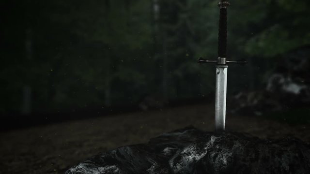The Epic Excalibur Inside a Rock in a Forest