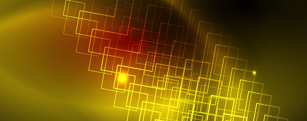 Neon glowing techno lines, hi-tech futuristic abstract background template, vector