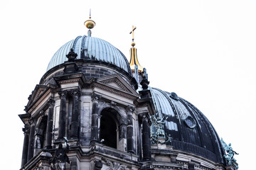 Close up of Berlin Cathedral (Berliner Dom) in cloudy sky in winter.